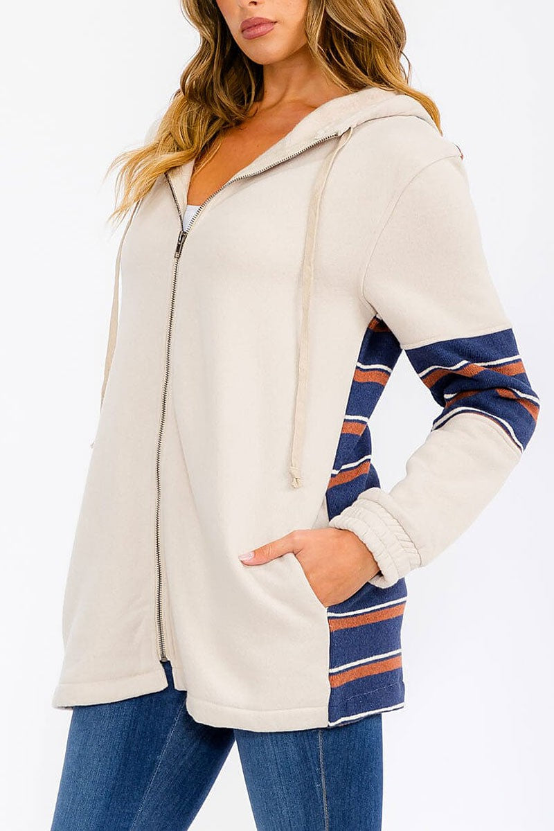 Zip up colorblock stripes sweater cardigan (RVWT6560)