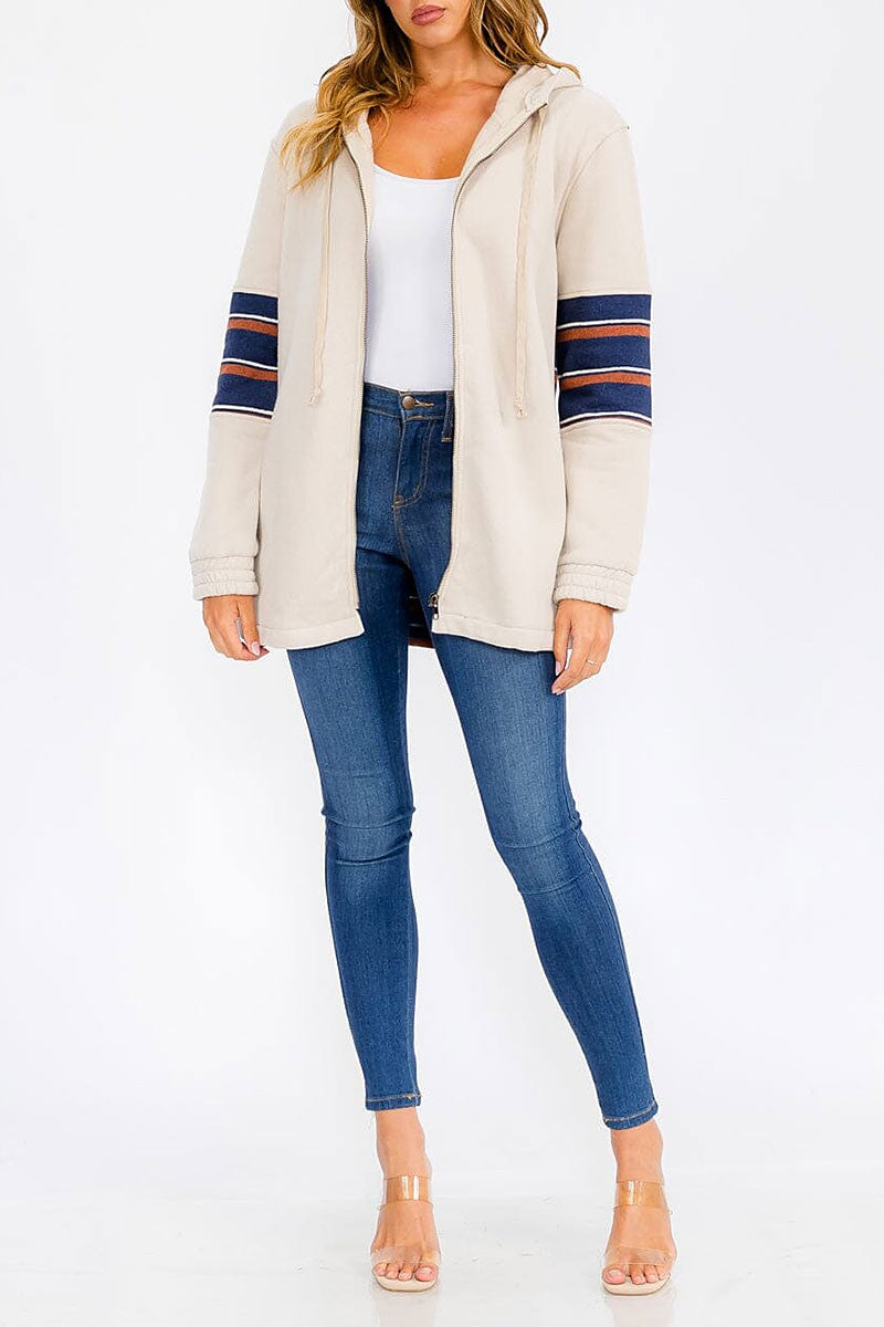 Zip up colorblock stripes sweater cardigan (RVWT6560)