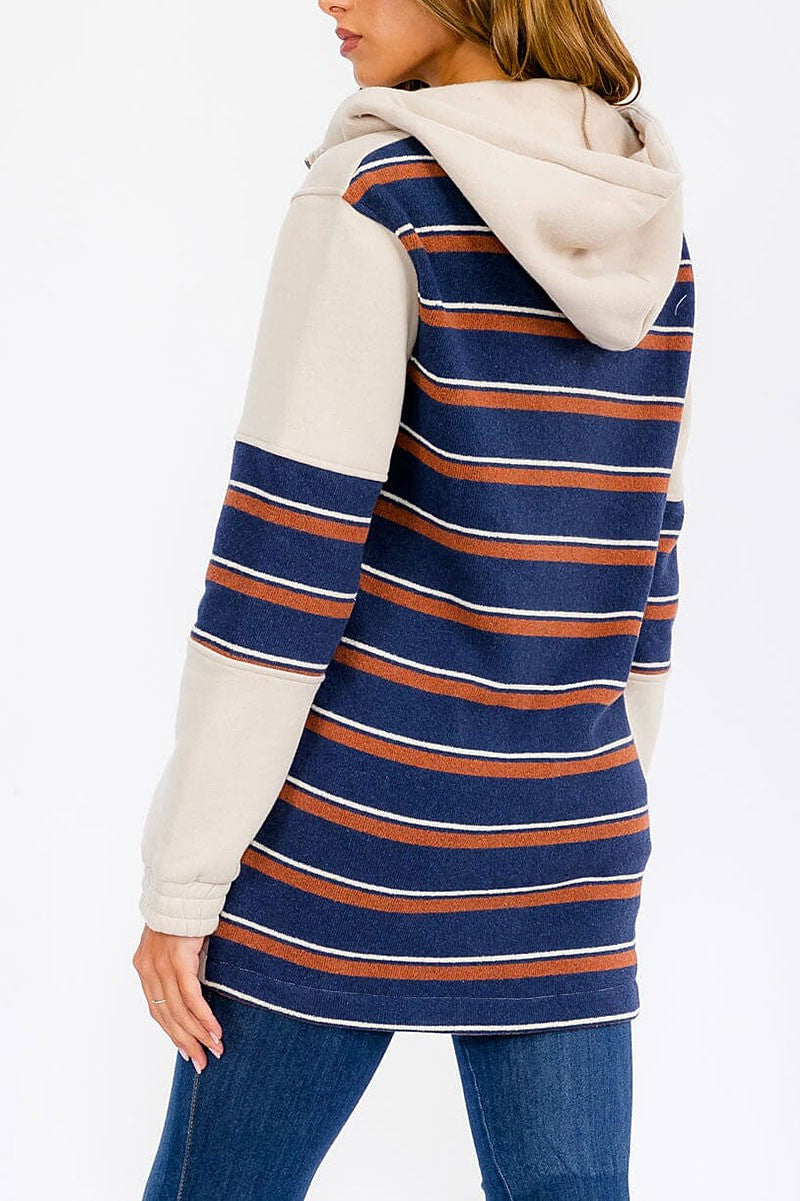 Zip up colorblock stripes sweater cardigan (RVWT6560)