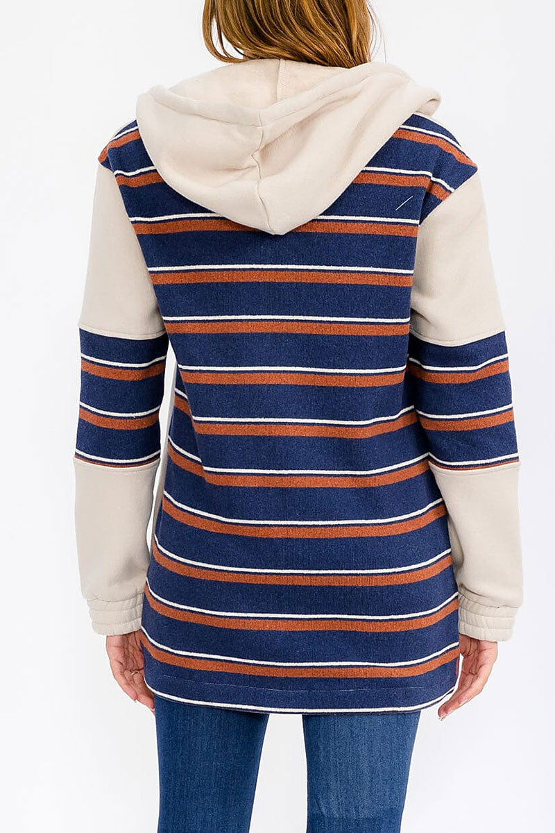 Zip up colorblock stripes sweater cardigan (RVWT6560)