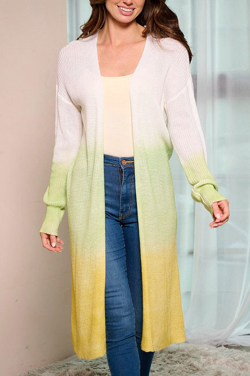 Long sleeve colorblock open front cardigan (RVWT6569)