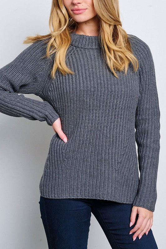 Long sleeve knitted pullover sweater (RVWT6572)