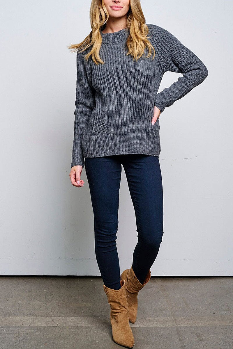 Long sleeve knitted pullover sweater (RVWT6572)