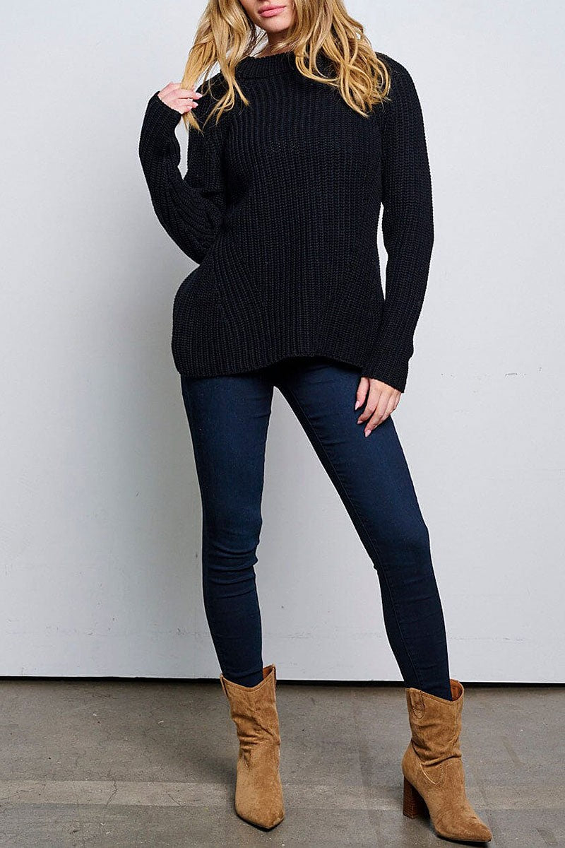 Long sleeve knitted pullover sweater (RVWT6574)