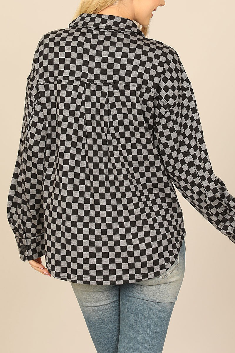 Checkered long sleeve button down jacket (RSS6883)