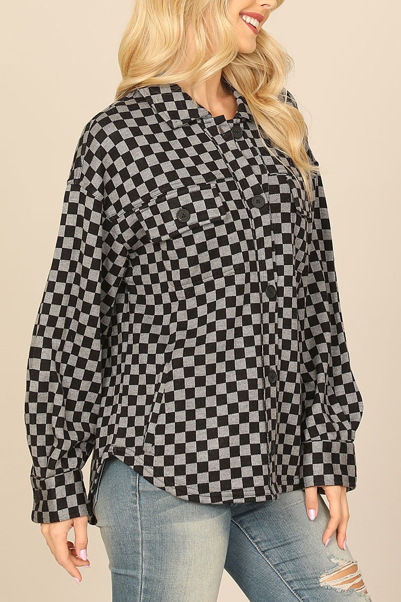 Checkered long sleeve button down jacket (RSS6883)