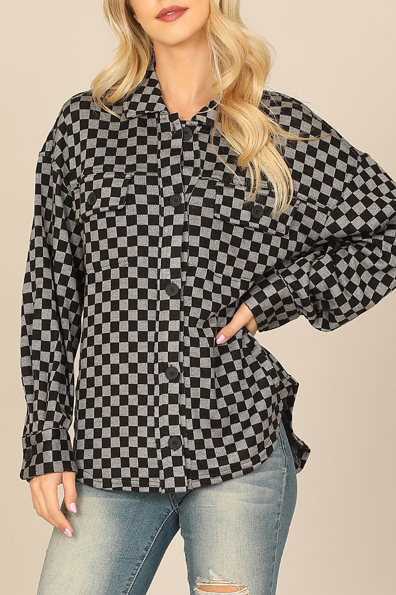 Checkered long sleeve button down jacket (RSS6883)