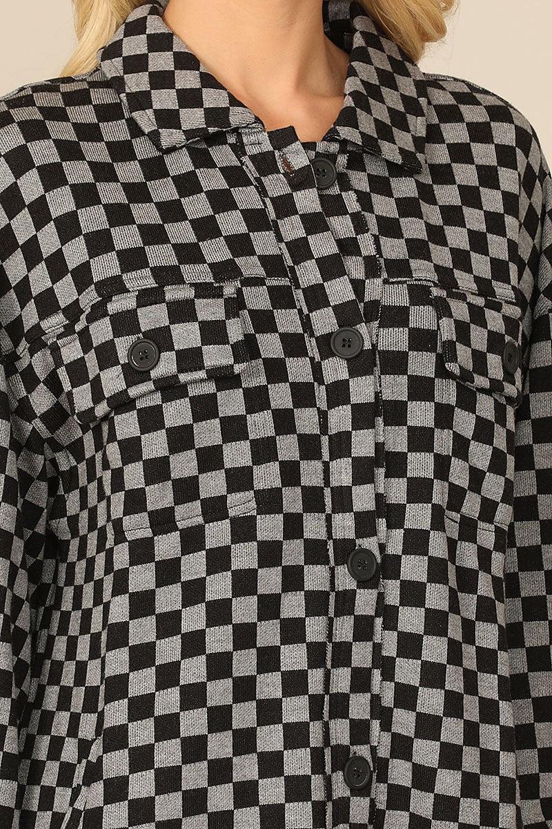 Checkered long sleeve button down jacket (RSS6883)