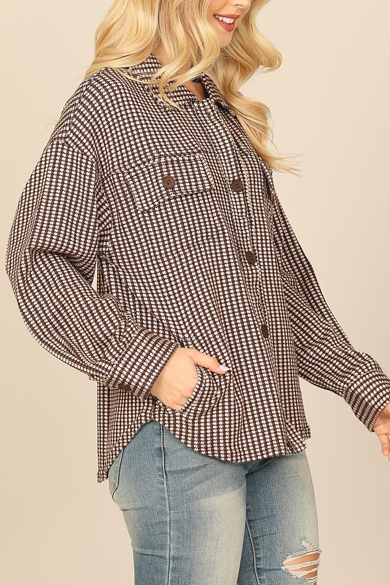 Houndstooth long sleeve button down jacket (RSS6884)