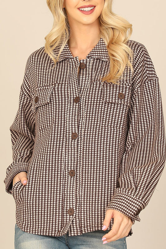 Houndstooth long sleeve button down jacket (RSS6884)