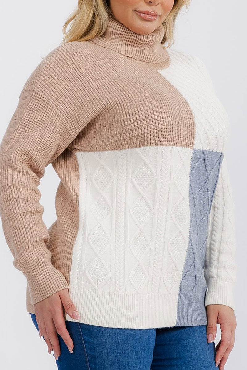 Turtle neck detailed colorblock pullover sweater (RVWT6653)