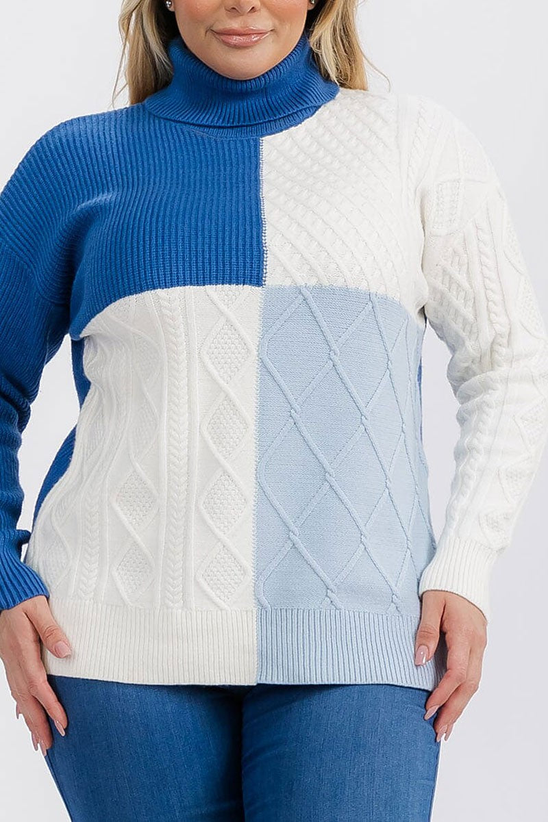 Turtle neck detailed colorblock pullover sweater (RVWT6654)