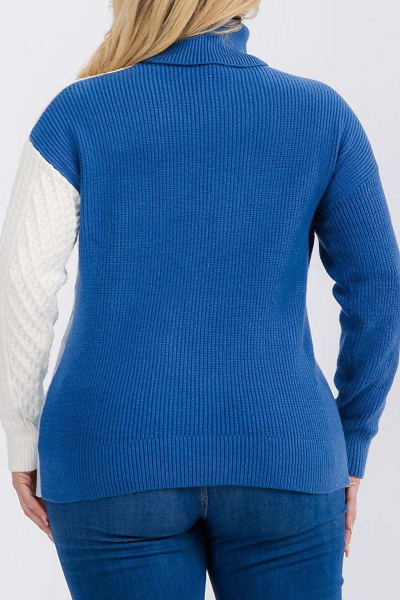 Turtle neck detailed colorblock pullover sweater (RVWT6654)