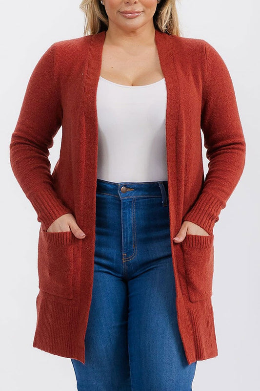 Long sleeve open front pockets cardigan (RVWT6658)