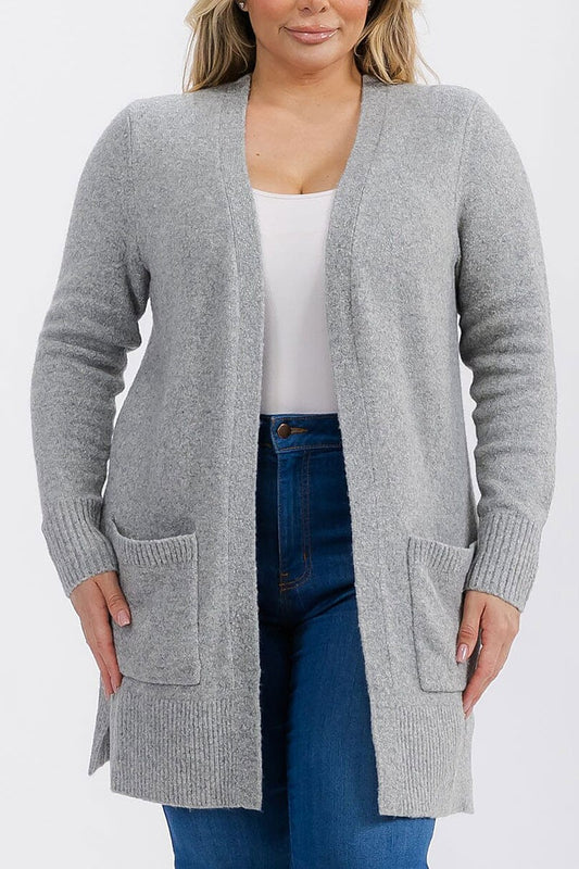 Long sleeve open front pockets cardigan (RVWT6659)