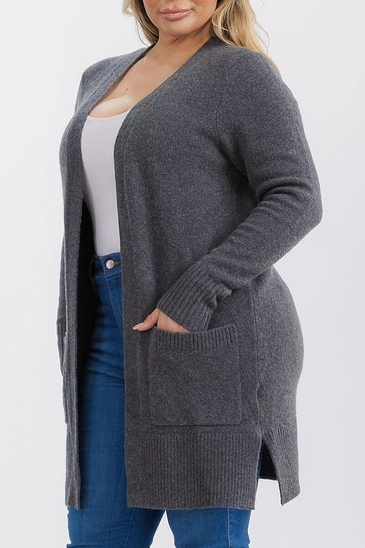 Long sleeve open front pockets cardigan (RVWT6660)