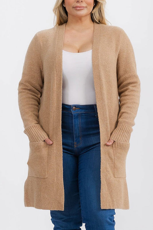 Long sleeve open front pockets cardigan (RVWT6661)