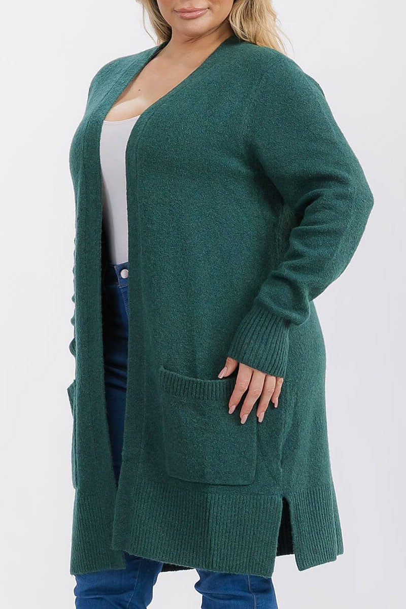 Long sleeve open front pockets cardigan (RVWT6662)