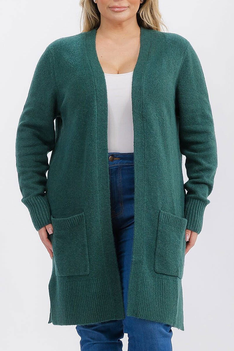 Long sleeve open front pockets cardigan (RVWT6662)