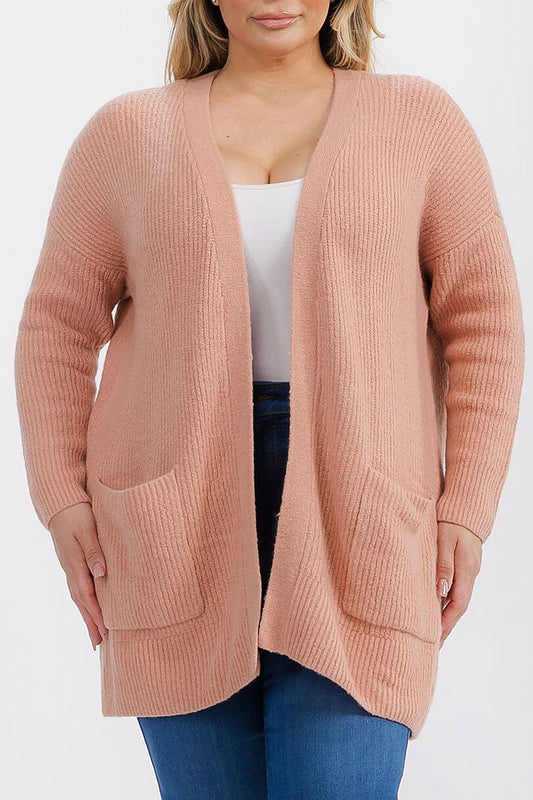 Long sleeve open front pockets cardigan (RVWT6663)