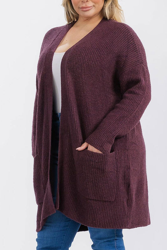 Long sleeve open front pockets cardigan (RVWT6664)