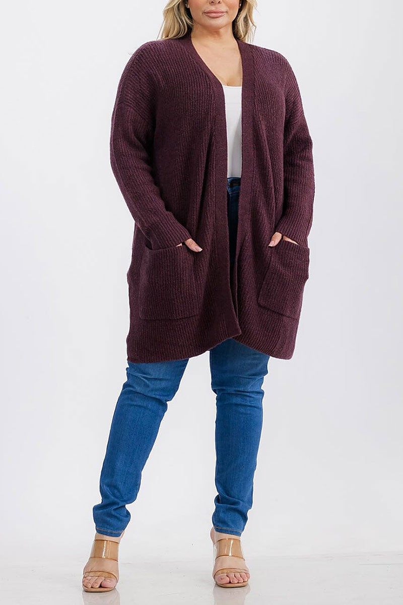 Long sleeve open front pockets cardigan (RVWT6664)