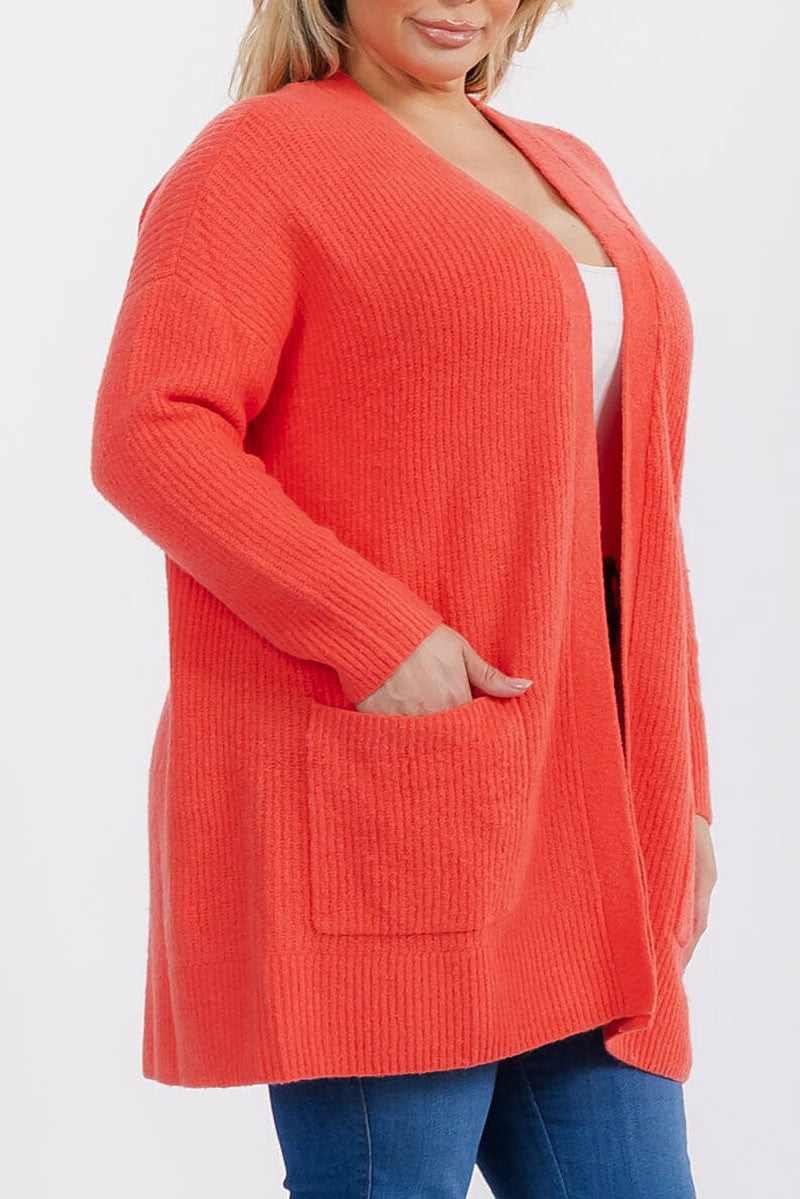 Long sleeve open front pockets cardigan (RVWT6665)