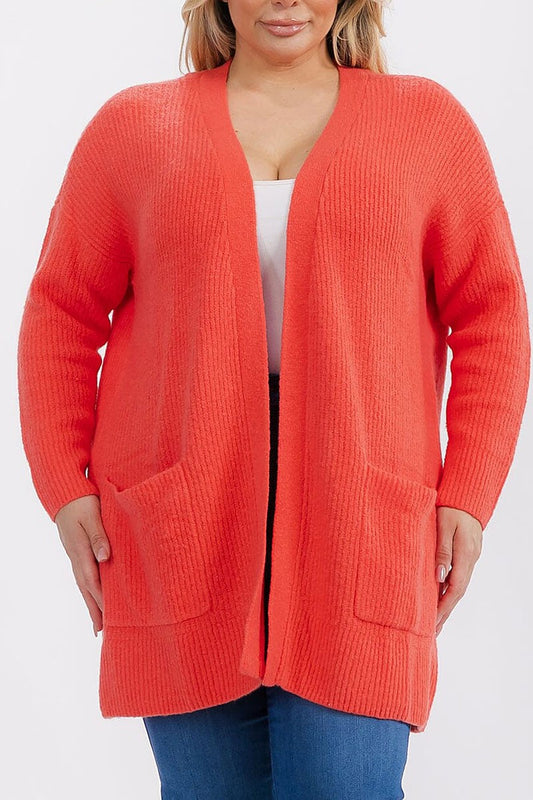 Long sleeve open front pockets cardigan (RVWT6665)