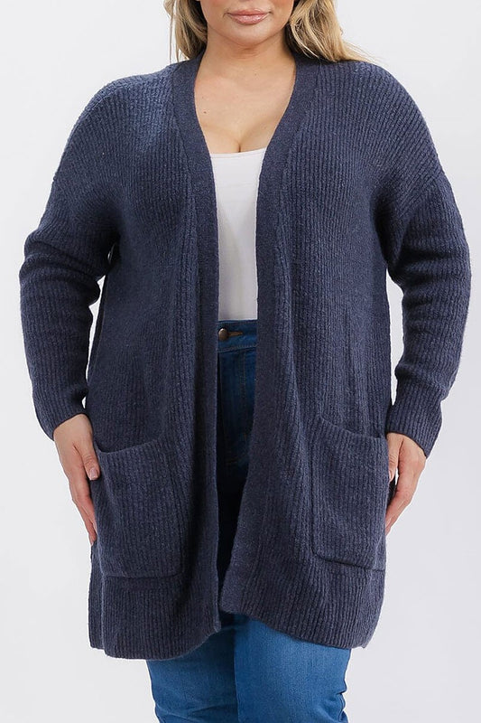 Long sleeve open front pockets cardigan (RVWT6666)