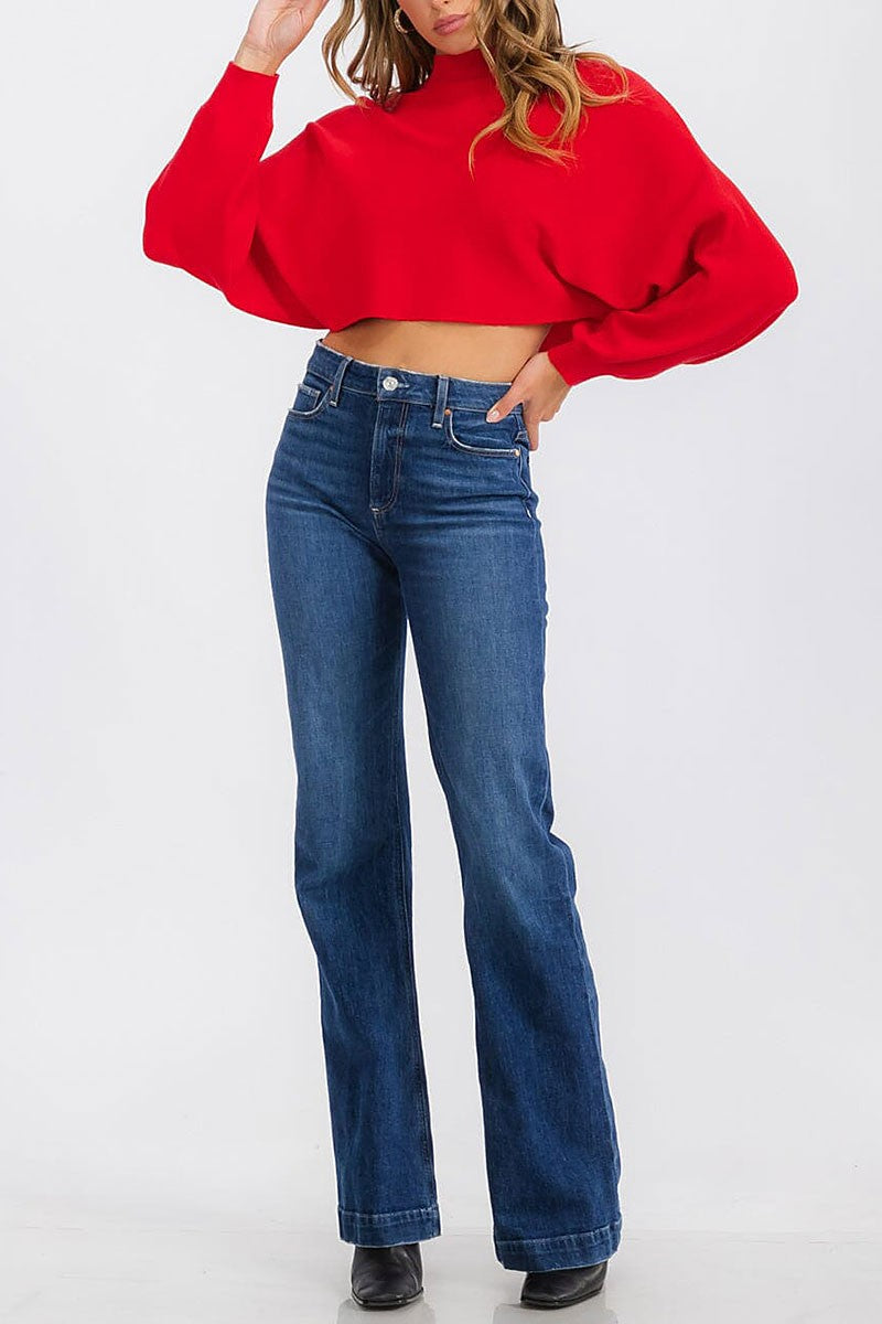 Long sleeve mock neck knit crop top (RVWT6683)