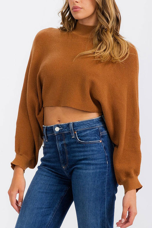 Long sleeve mock neck knit crop top (RVWT6684)