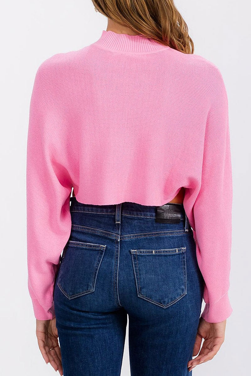 Long sleeve mock neck knit crop top (RVWT6684)