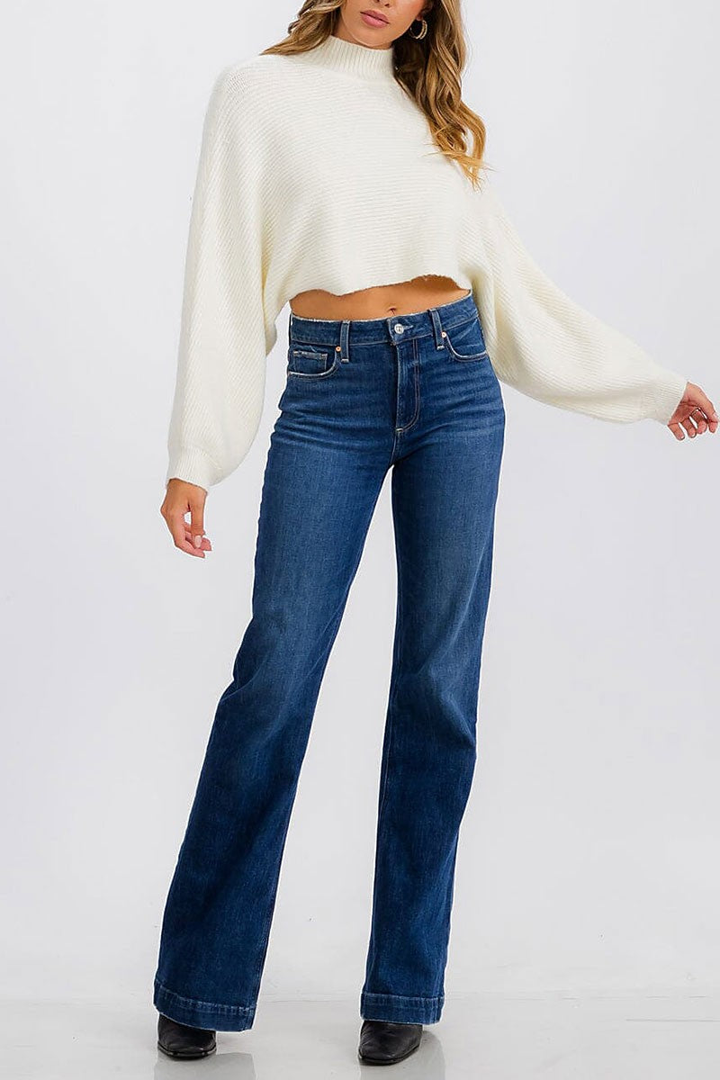 Long sleeve mock neck knit crop top (RVWT6685)