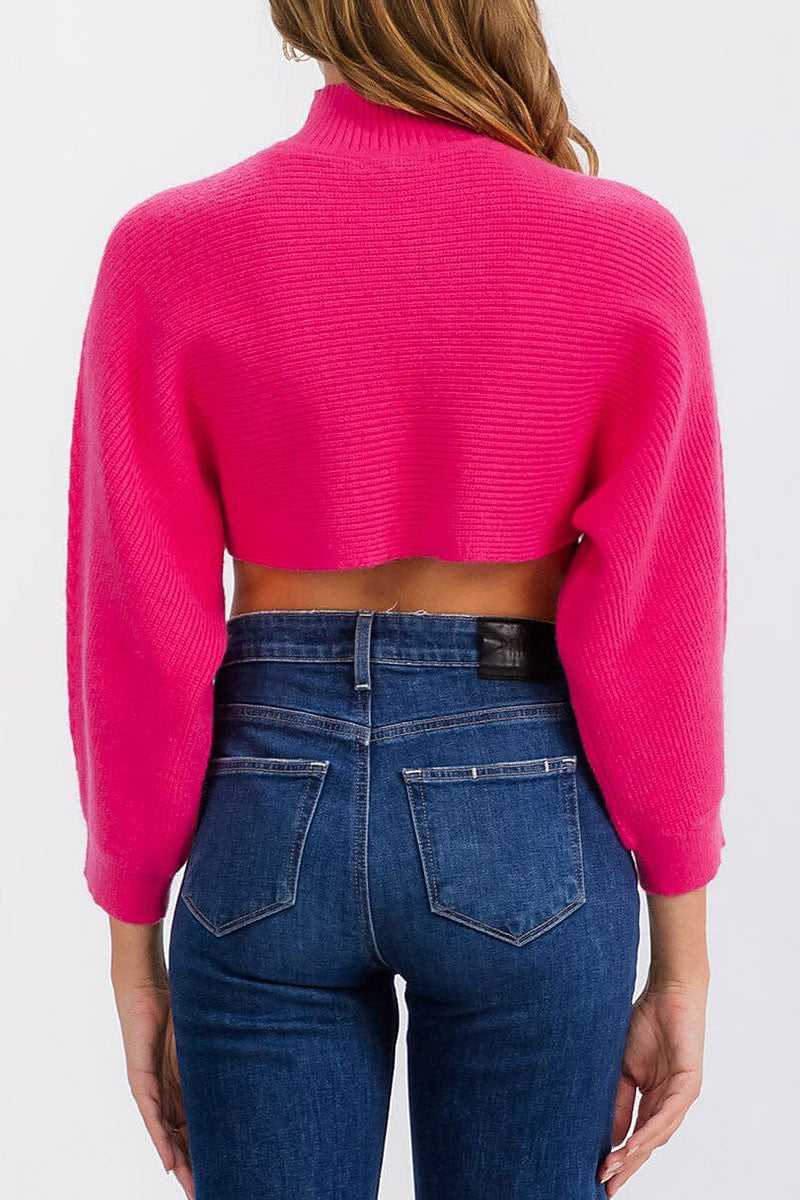 Long sleeve mock neck knit crop top (RVWT6685)