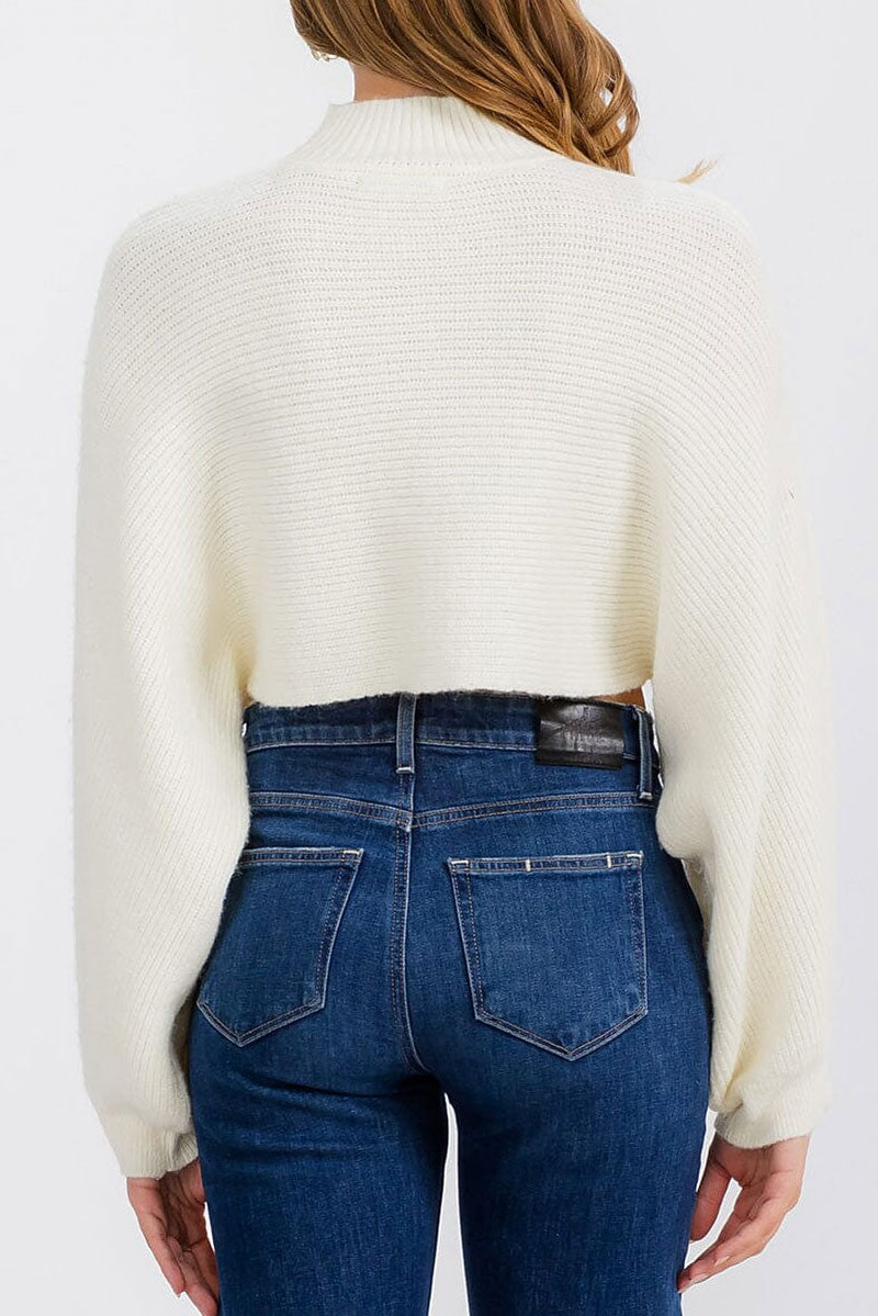 Long sleeve mock neck knit crop top (RVWT6685)