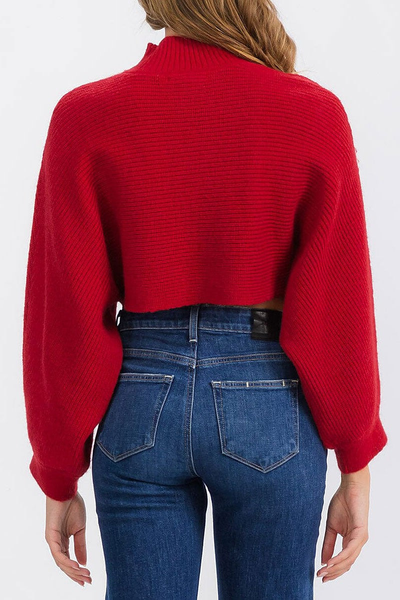 Long sleeve mock neck knit crop top (RVWT6685)