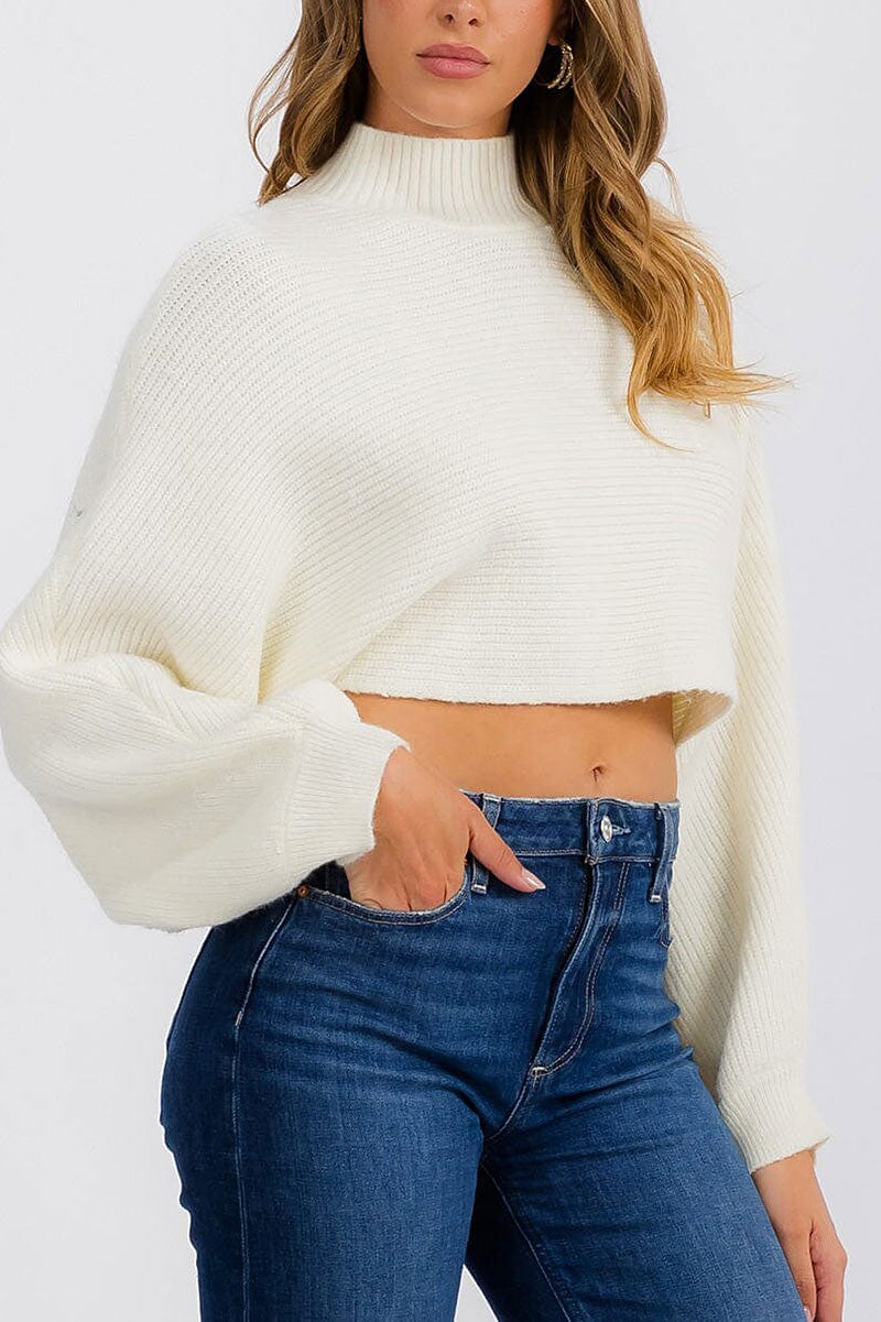 Long sleeve mock neck knit crop top (RVWT6685)