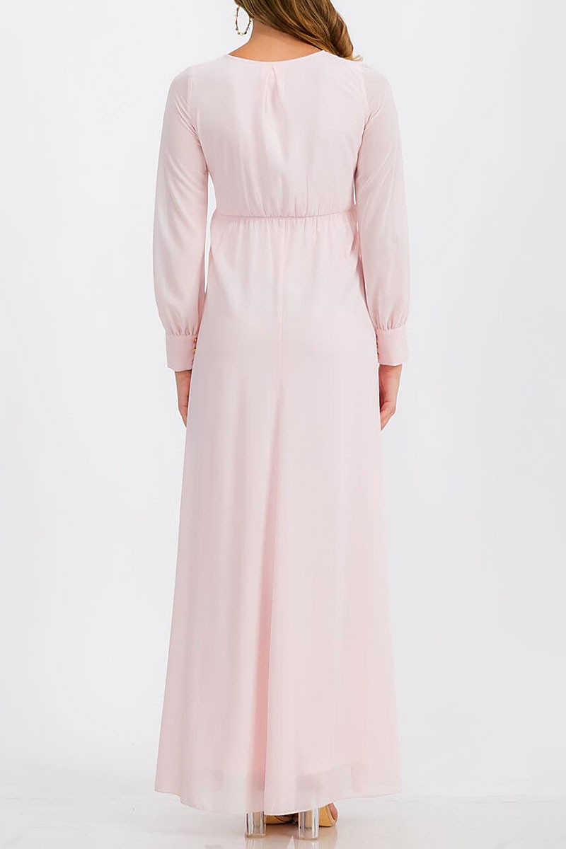 Long sleeve surplice self tie maxi dress (RVWT6752)