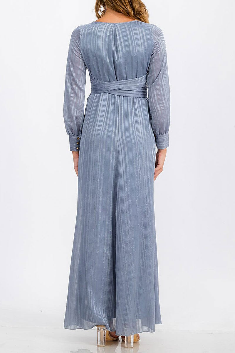 Long sleeve surplice self tie shimmer maxi dress (RVWT6760)