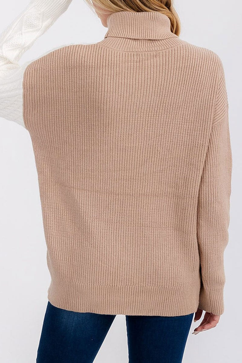 Turtle neck detailed colorblock pullover sweater (RVWT6800)