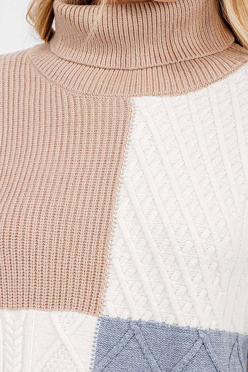 Turtle neck detailed colorblock pullover sweater (RVWT6800)