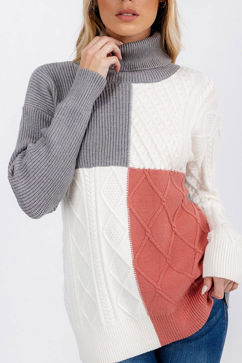 Turtle neck detailed colorblock pullover sweater (RVWT6802)