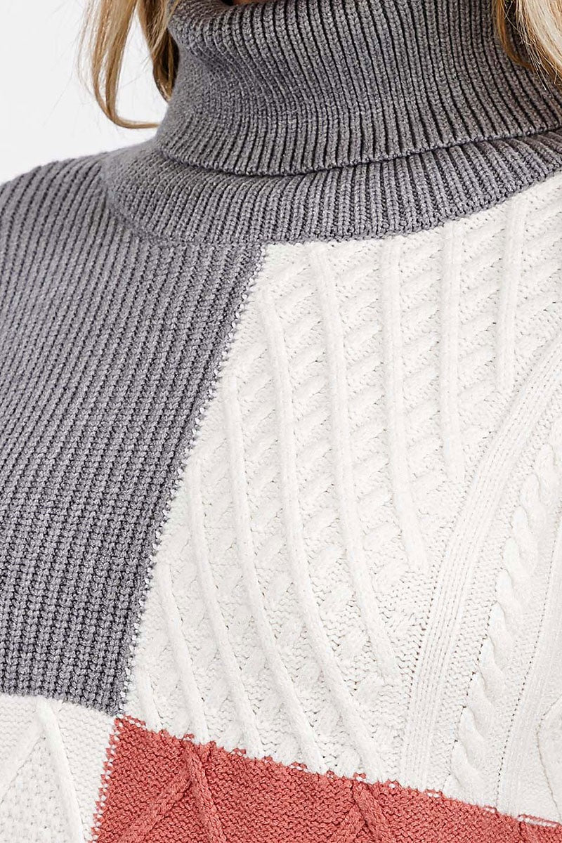 Turtle neck detailed colorblock pullover sweater (RVWT6802)