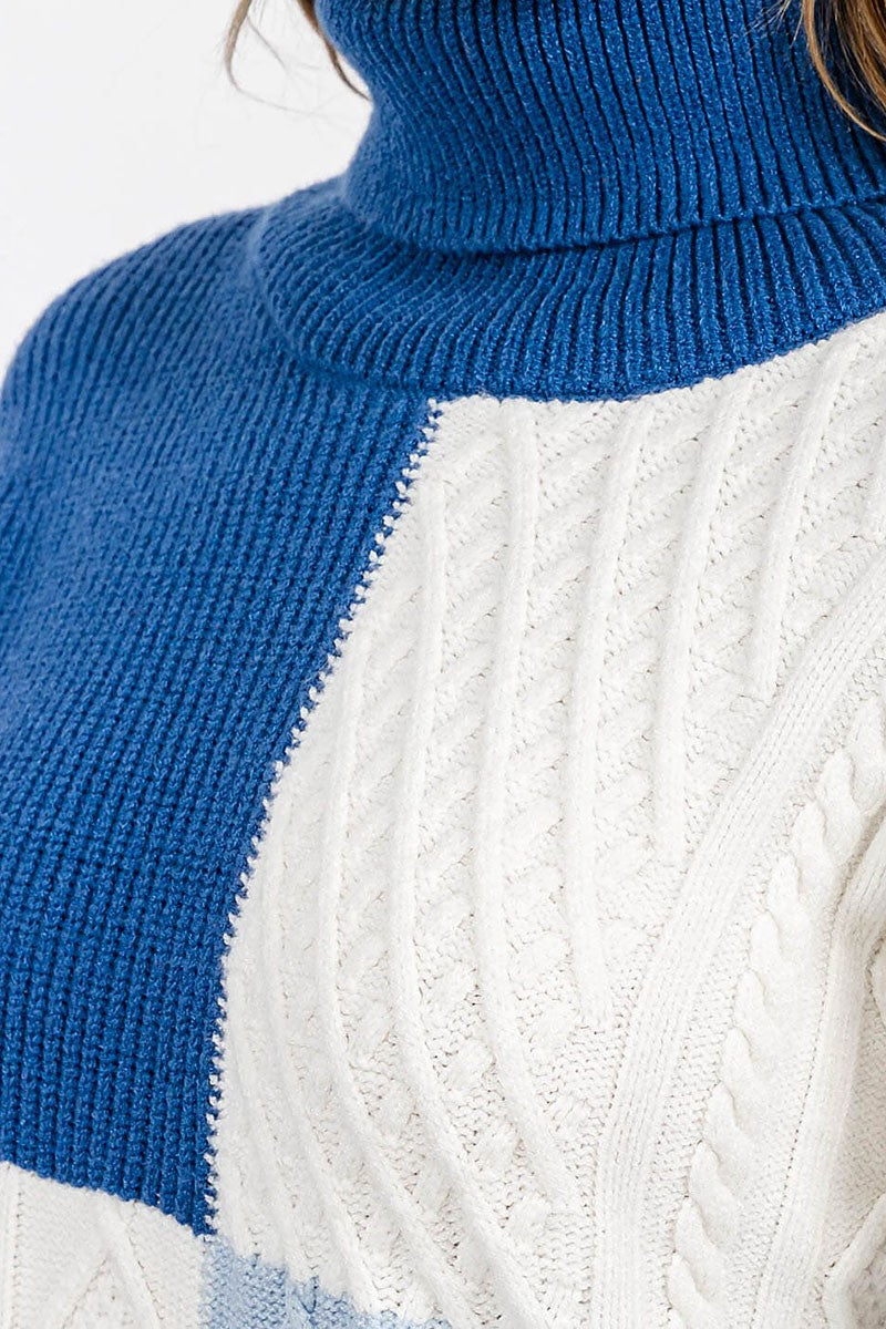 Turtle neck detailed colorblock pullover sweater (RVWT6803)