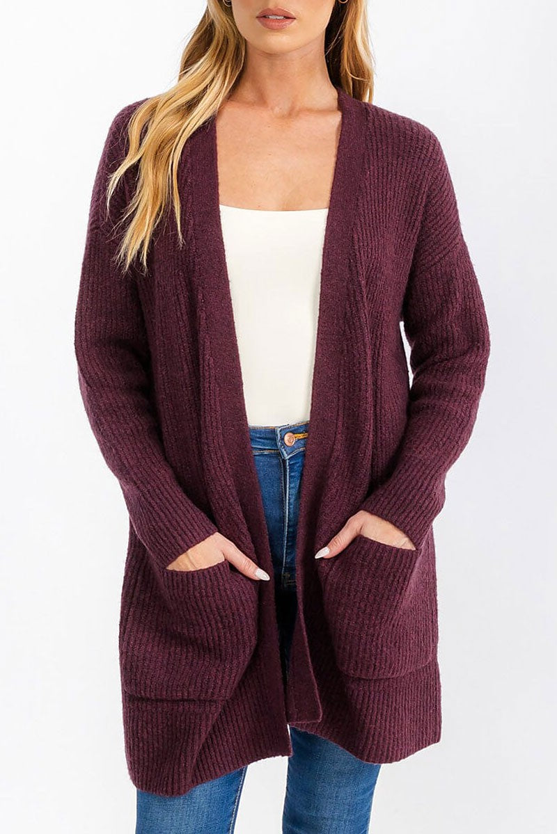 Long sleeve open front pockets cardigan (RVWT6806)