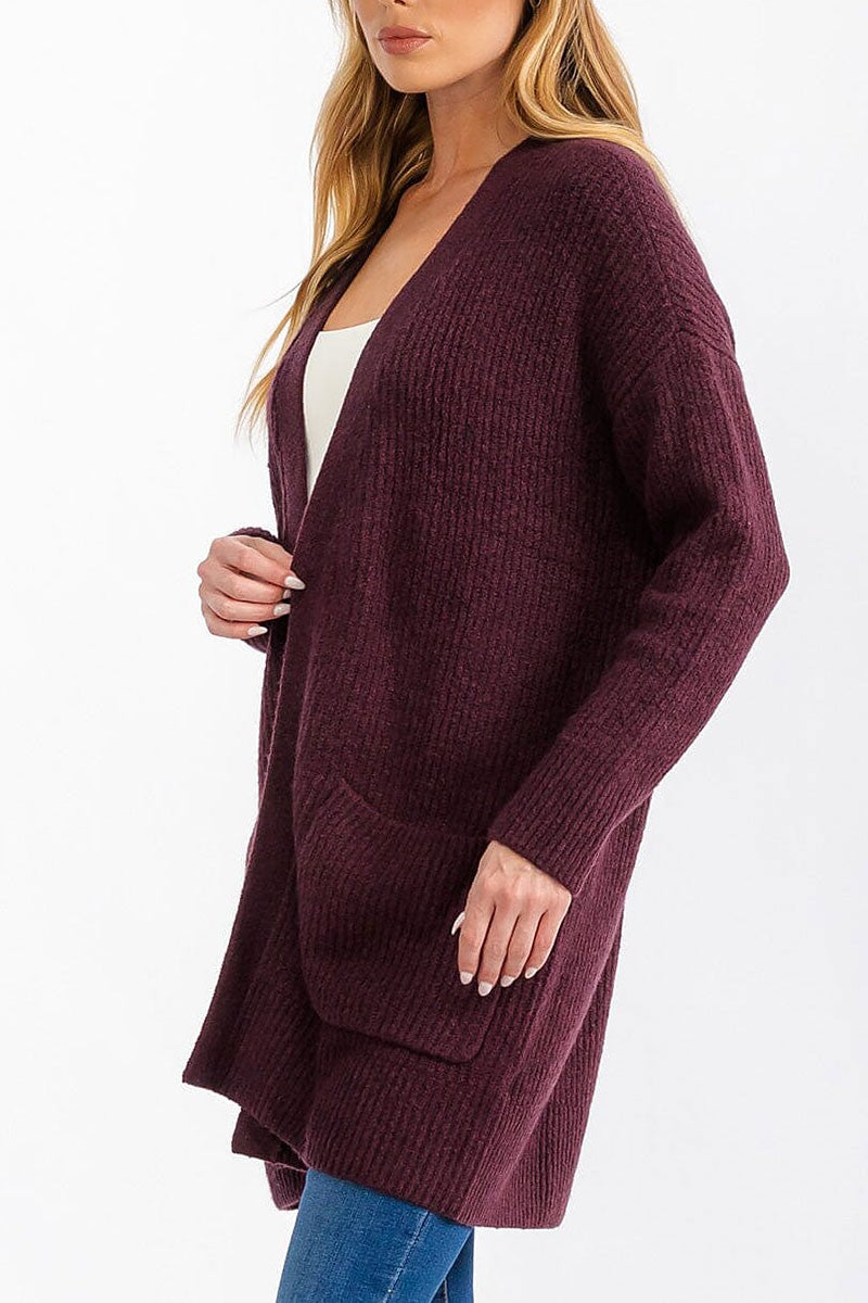 Long sleeve open front pockets cardigan (RVWT6806)