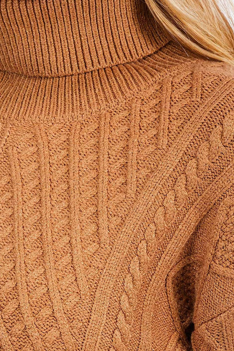 Turtle neck cable knit pullover sweater (RVWT6855)