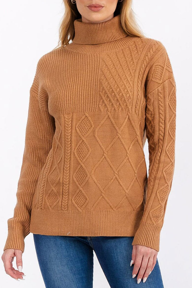 Turtle neck cable knit pullover sweater (RVWT6855)