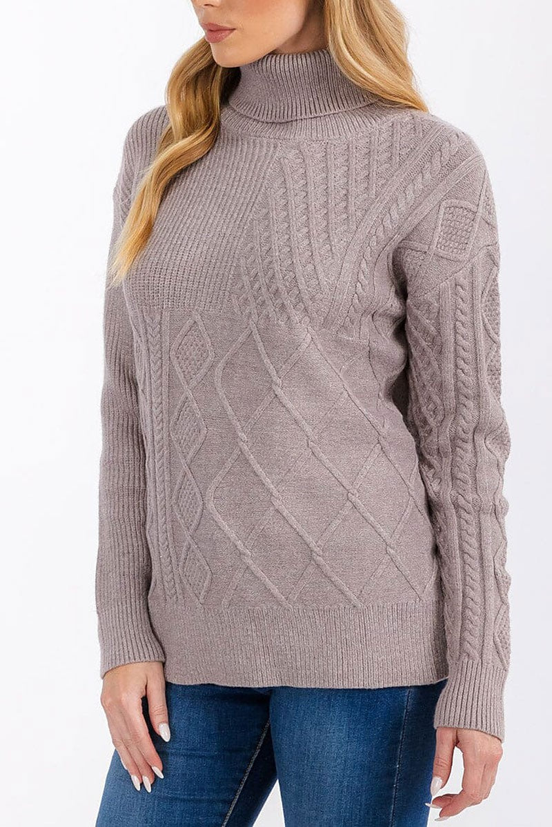 Turtle neck cable knit pullover sweater (RVWT6857)