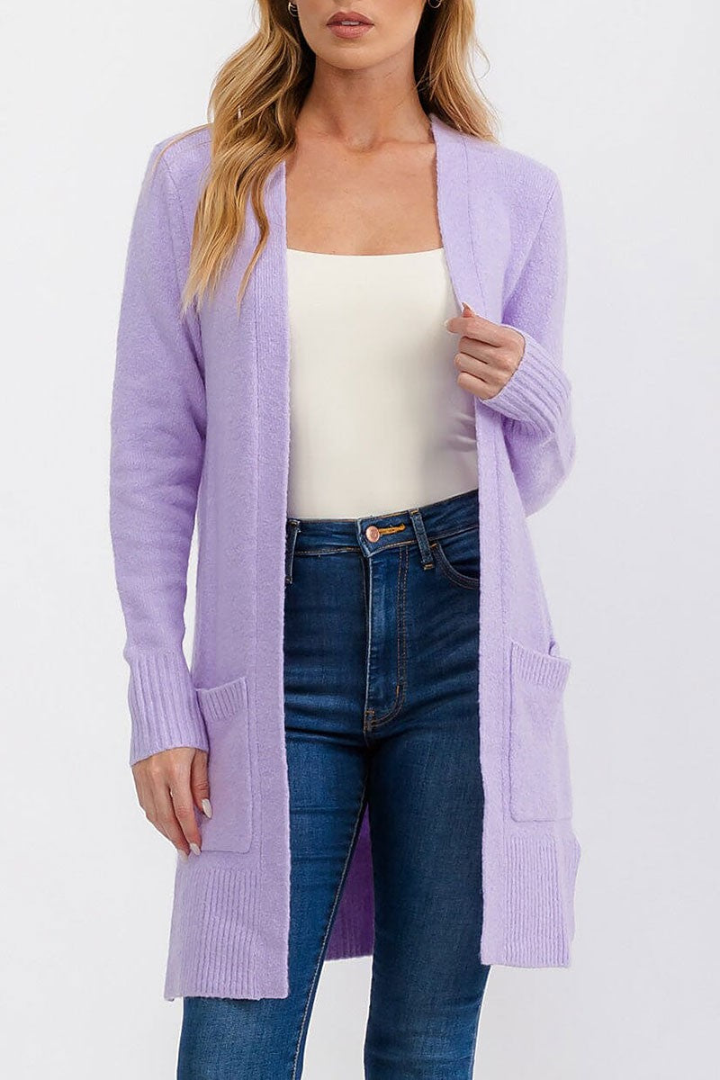 Long sleeve open front pockets cardigan (RVWT6861)